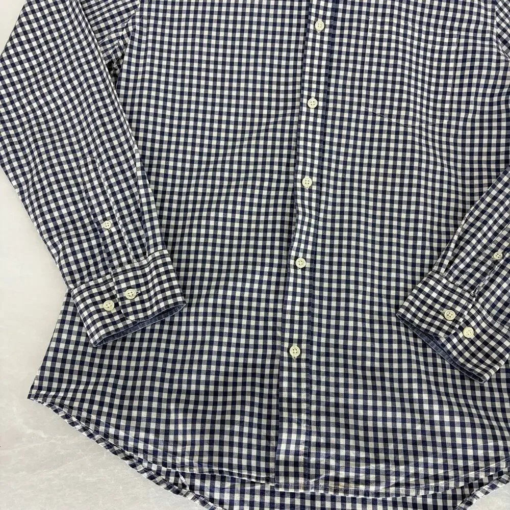 Banana Republic Navy Gingham Check Slim Fit Button Down Shirt Men's L